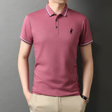 Summer Men's Polo Shirts With Short Sleeve Turn Down Collar Casual Tops Men's Clothing Mart Lion Pink M 