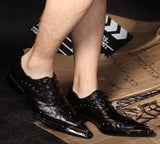  Men dress shoes Luxury stage show Grace Gentleman leather lace up shoes metal Pointed Dress Wedding Mart Lion - Mart Lion