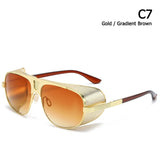 JackJad Cool Shield SteamPunk Style Side Shield Sunglasses Vinatge Brand Design Oculos De Sol 66337 Mart Lion C7 Gold Brown  