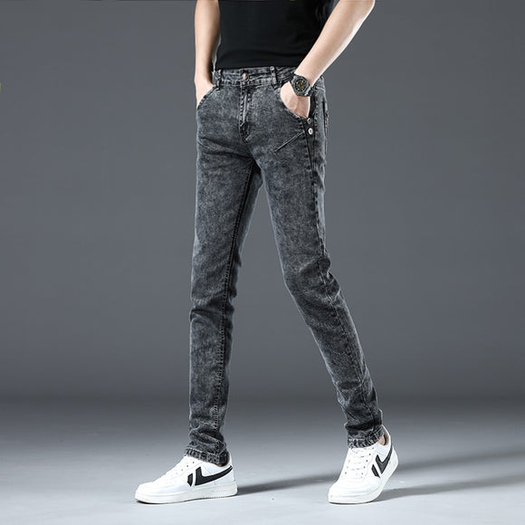 Trendy Men's Skinny Jeans Retro Washed Snowflake Slim Fit Type Classic Simple Casual Street Skateboarding Denim Pants Mart Lion   