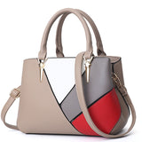 ladies shoulder bag stitching solid color PU leather handbags female classic large-capacity Mart Lion khaki  