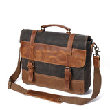 Handbags Unisex Bag Men's Retro Canvas Leather Briefcase Handbag Messenger Laptop Shoulder Mart Lion army green  