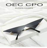 Oversized Cat eye Rimless Sunglasses Women One Piece Lens Female Trend Triangle Eyewear Men UV400 Mart Lion   