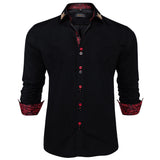 Men's Long Sleeve 100% Cotton Solid Black Red White Shirt Casual Paisley Slim Fit Social Dress Shirts DiBanGu Mart Lion CY-2203-0014 S 