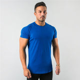 Stylish Plain Tops Fitness Men's T Shirt Short Sleeve Muscle Joggers Bodybuilding Tshirt Male Gym Clothes Slim Fit Tee Shirt Mart Lion Blue M 
