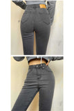 Classic Vintage Buttocks Black Gray Jeans for Women High Elastic Mom Jeans Female Washed Stretch Denim Pencil Pants clothes Mart Lion   