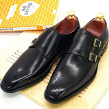 Classic Monk Strap Buckle Strap Men's Dress Shoes Calf Genuine Leather Handmade Luxury Brogue Formal