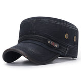 Flat Top Military Hat Cotton Snapback Cap Men's Women Vintage Baseball Caps Dad Hats Adjustable Size 55-60cm Mart Lion Black  