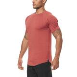 Men's Slim Fit Fitness T shirt Solid Color Gym Clothing Bodybuilding Tight T-shirt Quick Dry Sportswear Training Tee shirt Homme Mart Lion Orange M 