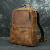 British Retro Style Men's Backpack Travel Backpack 14 inch computer bag head leather retro leisure bag Mart Lion   