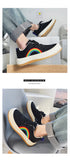  Rainbow Embroidery Canvas Sneakers Women Flats Platform Skateboard Shoes Men's Couple Black Canvas Sneakers Mart Lion - Mart Lion