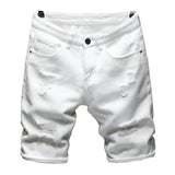 Summer White black Men's Ripped Hole Denim Shorts Slim Casual Knee Length Short Straight Hole Jeans Bermuda for men's Mart Lion White 28 