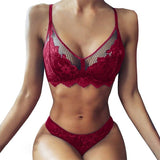 Hollow Out Women Underwear Suit Lace Solid Bra+ High Waist Mini Throng Summer Lingerie Set Bikini Suit Mart Lion Red S 