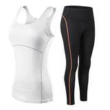 Women Fitness Suit Sets Gym Sleeveless Vest + Pants Running Tights Workout Sportswear Yoga Leggings suit Mart Lion White S 