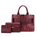 3-piece Set Ladies Handbag Pu Leather Shoulder Crossbody Women  Tote Bag Mart Lion Red-Three 32cm x 14cm x 23cm 