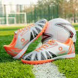 Turf Indoor Soccer Shoes Cleats Men's Black Flat Football Boots Leather Kids Futsal Sneakers Mart Lion   