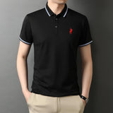 Summer Men's Polo Shirts With Short Sleeve Turn Down Collar Casual Tops Men's Clothing Mart Lion Black M 