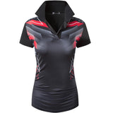 jeansian Style Women's Casual Short Sleeve T-Shirt Tee Floral Print Polo Shirt Tshirt Golf Polos Tennis Badminton SWT302 Mart Lion SWT308-Black US S CN