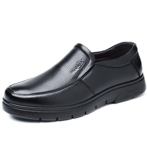 Men's Dress Shoes Genuine Leather Breathable Middle Aged Round Toe Wedding Footwear Flat 896 Mart Lion Black 6 