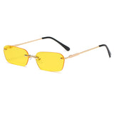 Small Rectangle Rimless Sunglasses Women Square Vintage Designer Men Retro 90s Trendy Gradient Glass Mart Lion yellow  