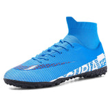 Blue High Ankle Soccer Shoes Men's Outdoor Non-Slip Football Boots Breathable FG/TF Soccer Cleats Training Sport Mart Lion Blue 1313 35 China