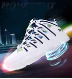 Couple High top Sports Shoes White Graffiti Print Men's Basketball Sneakers Chunky Fitness Mart Lion   