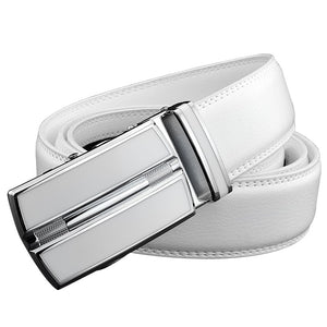 White Men's Leather Belt 130 140 150 160cm Real Cow Genuine Leather Automatic Buckle Cowskin Waist Straps for Jeans Mart Lion 105cm(waist85-90cm  