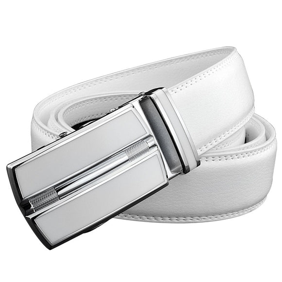  White Men's Leather Belt 130 140 150 160cm Real Cow Genuine Leather Automatic Buckle Cowskin Waist Straps for Jeans Mart Lion - Mart Lion
