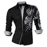 Sportrendy Men's Shirts Dress Casual Leopard Print Stylish Design Shirt Tops Yellow Mart Lion JZS043-Black M 