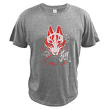 Japanese Fox T Shirt Culture Chinese Demons Design Graphic Homme 100% Cotton Gifts Mart Lion Gray EU Size S 