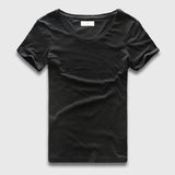 Zecmos Slim Fit V-Neck T-Shirt Men's Basic Plain Solid Cotton Top Tees Short Sleeve Mart Lion Black S 