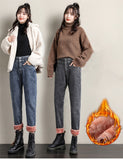 Winter Women Fleece Jeans High Waist Velvet Thickening Keep Warm Loose Harlan Pants Female Denim Trousers Mart Lion   
