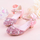 Girls Bow-knot Princess Shoes With High-heeled, Kids Glitter Dance Performance Summer Mart Lion Pink 9.5 