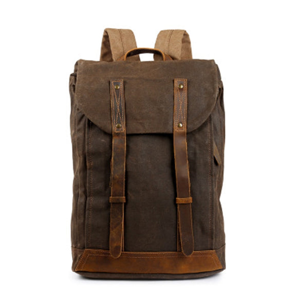 Men's Vintage backpack oli leather Waxed canvas shoulder trend leisure waterproof women bag 14 inch laptop backpack travel Mart Lion   
