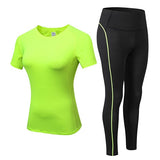 Sports Running Gym Top +Leggings Set Women Fitness Suit Gym Trainning Set Clothing Workout Fitness Women Mart Lion Fluorescent Green S 