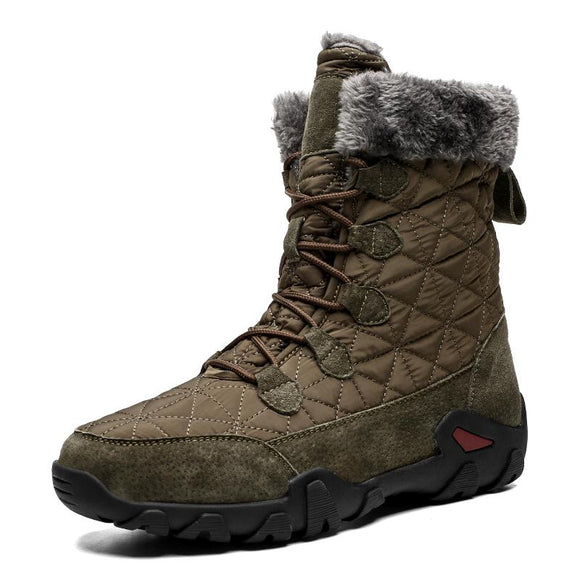 Winter High Help Men's Snow Boots Waterproof Fur Thick Plush Warm Ankle Mart Lion Army Green 6.5 