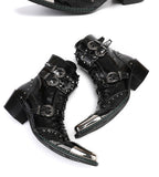 Men's Metal Fangtou Belt High-heeled Short boots Western Cowboy Cowhide Serpentine Printing Stage show Party Mart Lion - Mart Lion