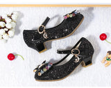 Children Princess Sandals Kids Girls Wedding Shoes High Heels Dress Bowtie Gold Leather Girls Casual Mart Lion   