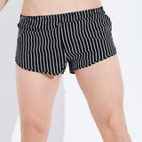 Cotton Pajama Shorts Men's Boxer Underwear Mid Waist Home Casual Briefs Shorts Black Striped Soft Sleep Underpants