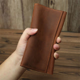 Handmade leather long wallet man's crazy horse skin head layer of cowhide multi-function mobile phone passport package Mart Lion Deep coffee 1 China 