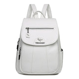 Leather Backpack Women Large Capacity Travel Backpack School Bags Mochila Shoulder Women Mart Lion White  