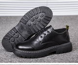Men's Black Leather Shoes Lace Up Trendy British Style Martens Boots Male Low-Cut Leisure Offical Party Design Shoes Mart Lion   