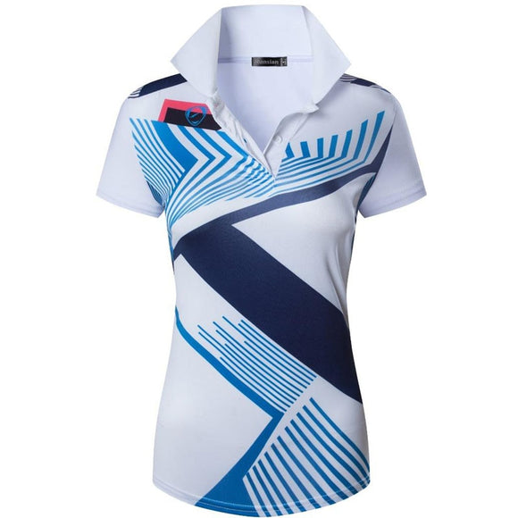 jeansian Style Women Casual Short Sleeve T-Shirt Print Polo Golf Polos Tennis Badminton White Mart Lion SWT316-White US S CN