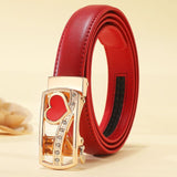 Women Belt White for Jeans Design Real Genuine Leather Belts Waist Metal Automatic Buckle Strap Mart Lion heart red China 95cm 24to27 Inch
