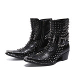 autumn singer model high heel pointed Leather Boots Men shoes rivet Mart Lion Black 36 