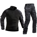 Men's Tactical Camouflage Sets Military Uniform Combat Shirt+Cargo Pants Suit Outdoor Breathable Sports Clothing Mart Lion Black Python S 
