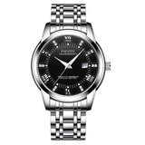 Casual Quartz Watches Men stainless Steel Band Watch Waterproof Calendar Wristwatches Mart Lion White-band Black  