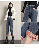  Winter Women Fleece Jeans High Waist Velvet Thickening Keep Warm Loose Harlan Pants Female Denim Trousers Mart Lion - Mart Lion
