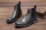  Grey Men Chelsea Boots Fashion Retro Men Leather Brogue Ankle Boots Mart Lion - Mart Lion