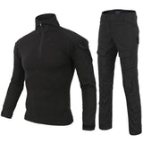 Men's Tactical Camouflage Sets Military Uniform Combat Shirt+Cargo Pants Suit Outdoor Breathable Sports Clothing Mart Lion Black S 
